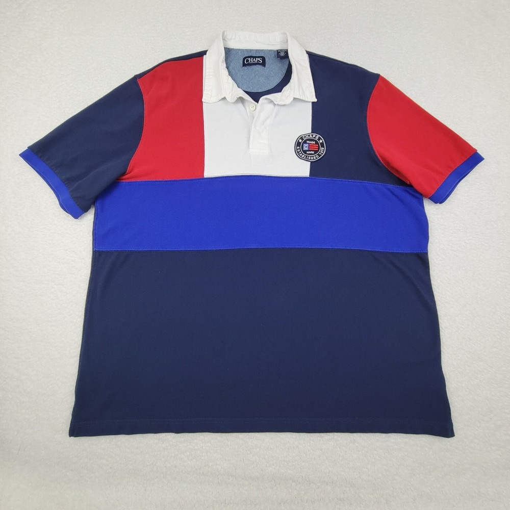 Chaps Rugby Polo Shirt Mens XXL‎ Block Color Short Sleeve Cotton Chest Patch